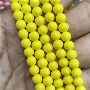 yellow fire Lacquered Glass Beads, round, approx 8mm dia, 52pcs per st [GS2268-8MM]