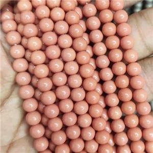 peach fire Lacquered Glass Beads, round, approx 6mm dia, 70pcs per st [GS2272-6MM]