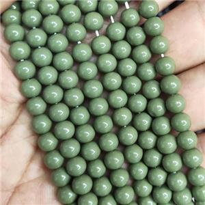 green Lacquered Glass Beads, round, approx 8mm dia, 52pcs per st [GS2276-8MM]
