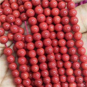 redCoral fire Lacquered Glass Beads, round, approx 8mm dia, 52pcs per st [GS2286-8MM]