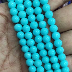 aqua Lacquered Glass Beads, round, approx 8mm dia, 52pcs per st [GS2289-8MM]