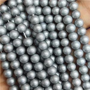 silvergray Lacquered Glass Beads, round, approx 8mm dia, 52pcs per st [GS2291-8MM]