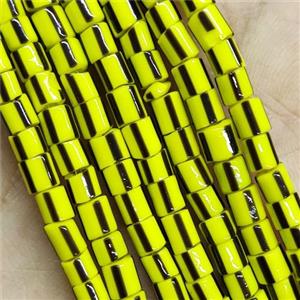Yellow Lampwork Glass Tube Beads, approx 4mm [GS2349]
