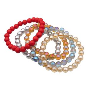 Crystal Glass Bracelet Stretchy Mixed Smooth Round, approx 8mm dia [GS2443]