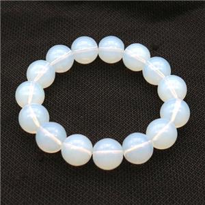 White Opalite Glass Bracelet Stretchy Smooth Round, approx 14mm dia [GS2456]