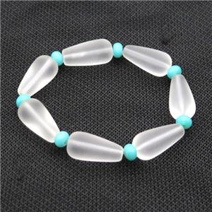 White Crystal Glass Bracelet Stretchy Teardrop Matte, approx 10-20mm [GS2468]