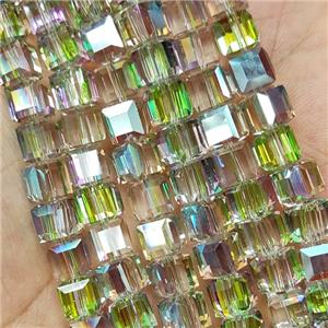 Green Crystal Glass Beads Faceted Cube, approx 8mm, 100pcs per st [GS2472]
