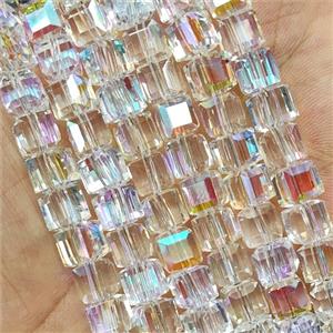 Clear Crystal Glass Beads Faceted Cube, approx 8mm, 100pcs per st [GS2473]