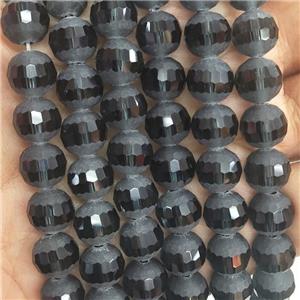 Round Black Crystal Glass Beads Matte Faceted, approx 10mm dia [GS2481]