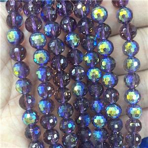 Crystal Glass Beads Faceted Round Purple AB-Color, approx 8mm dia, 48pcs per st [GS2483-8MM]