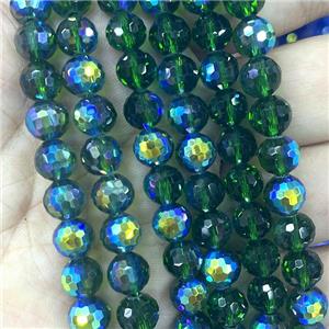 Crystal Glass Beads Faceted Round Green AB-Color, approx 8mm dia, 48pcs per st [GS2484-8MM]