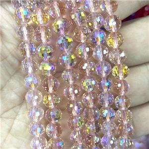 Crystal Glass Beads Faceted Round Peach AB-Color, approx 8mm dia, 48pcs per st [GS2485-8MM]