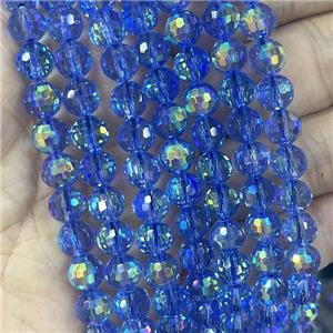 Crystal Glass Beads Faceted Round Blue AB-Color, approx 10mm dia, 40pcs per st [GS2486-10MM]