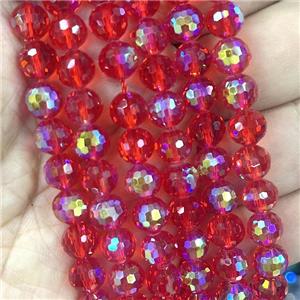 Crystal Glass Beads Faceted Round Red AB-Color, approx 8mm dia, 48pcs per st [GS2487-8MM]