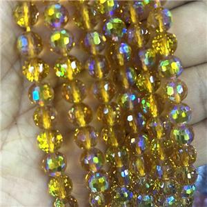 Crystal Glass Beads Faceted Round Golden AB-Color, approx 10mm dia, 40pcs per st [GS2490-10MM]