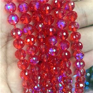Crystal Glass Beads Faceted Round Red AB-Color, approx 10mm dia, 40pcs per st [GS2493-10MM]