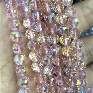 Crystal Glass Beads Faceted Round Pink AB-Color, approx 10mm dia, 40pcs per st [GS2494-10MM]