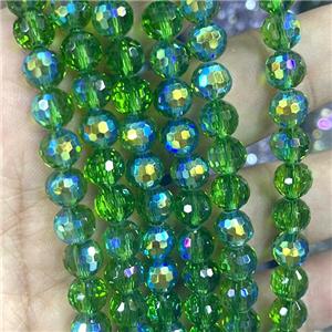 Crystal Glass Beads Faceted Round Green AB-Color, approx 10mm dia, 40pcs per st [GS2495-10MM]