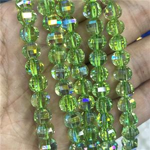 Crystal Glass Beads Cut Round Green AB-Color, approx 8mm dia, 48pcs per st [GS2498]
