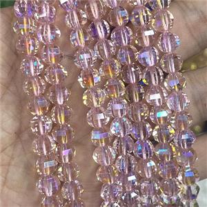 Crystal Glass Beads Cut Round Pink AB-Color, approx 8mm dia, 48pcs per st [GS2499]