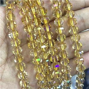 Crystal Glass Beads Cut Round Yellow, approx 8mm dia, 48pcs per st [GS2501]