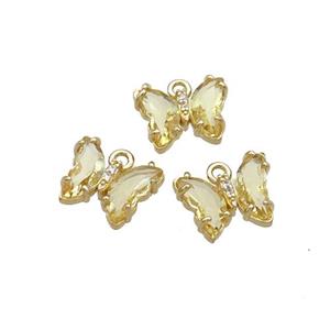 Copper Butterfly Pendant Pave Yellow Crystal Glass Gold Plated, approx 9-11mm [GS2535]