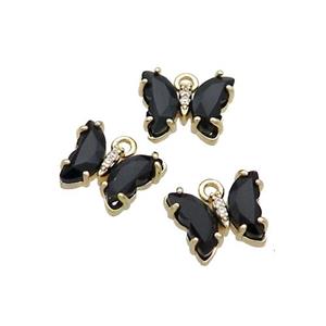 Copper Butterfly Pendant Pave Black Crystal Glass Gold Plated, approx 9-11mm [GS2536]