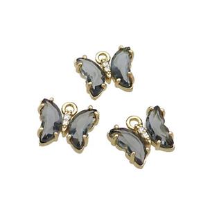 Copper Butterfly Pendant Pave Smoky Crystal Glass Gold Plated, approx 9-11mm [GS2538]