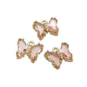 Copper Butterfly Pendant Pave Peach Crystal Glass Gold Plated, approx 9-11mm [GS2540]