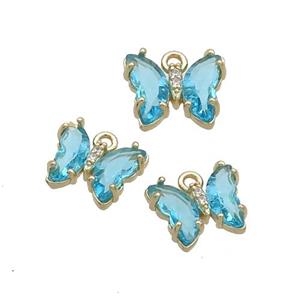 Copper Butterfly Pendant Pave Aqua Crystal Glass Gold Plated, approx 9-11mm [GS2542]