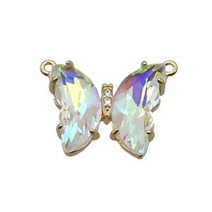 Copper Butterfly Pendant Pave AB-Color Crystal Glass 2loops Gold Plated, approx 15-18mm [GS2544]