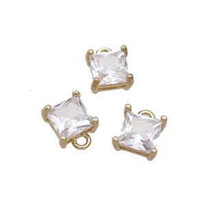 Copper Square Pendant Pave Crystal Glass Gold Plated, approx 7mm [GS2547]