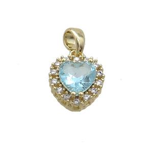 Copper Heart Pendant Pave Aqua Crystal Glass Gold Plated, approx 12mm [GS2555]