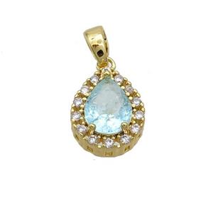 Copper Teardrop Pendant Pave Aqua Crystal Glass Gold Plated, approx 11-14mm [GS2558]