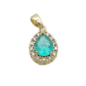Copper Teardrop Pendant Pave Green Crystal Glass Gold Plated, approx 11-14mm [GS2559]