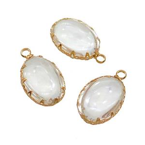 Copper Oval Pendant Pave Crystal Glass Gold Plated, approx 13-18mm [GS2567]