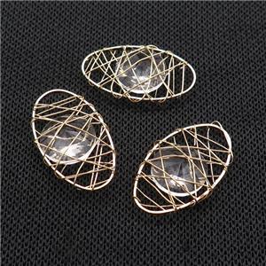 Copper Oval Pendant With Crystal Glass Wire Wrapped Gold Plated, approx 15-26mm [GS2571]