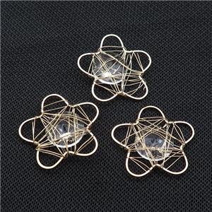 Copper Flower Pendant With Crystal Glass Wire Wrapped Gold Plated, approx 30mm [GS2572]