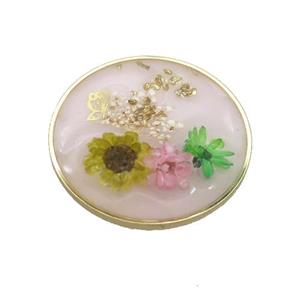 Pink Resin Circle Pendant Flower, approx 30mm [GS2581]