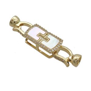 Copper Clasp Pave Shell Zircon Gold Plated, approx 10-18mm, 8-14mm [GS2586]