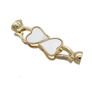 Copper Clasp Pave Shell Zircon Heart Gold Plated, approx 10-18mm, 8-14mm [GS2588]