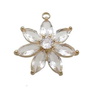 Copper Flower Pendant Pave Crystal Glass Gold Plated, approx 25mm [GS2591]