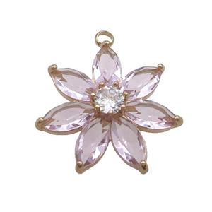 Copper Flower Pendant Pave Pink Crystal Glass Gold Plated, approx 25mm [GS2592]
