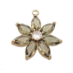 Copper Flower Pendant Pave Smoky Crystal Glass Gold Plated, approx 25mm [GS2593]