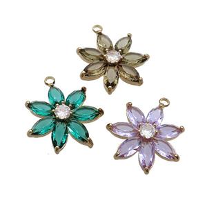 Copper Flower Pendant Pave Crystal Glass Gold Plated Mixed, approx 25mm [GS2596]