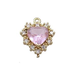 Copper Heart Pendant Pave Pink Crystal Glass Gold Plated, approx 16.5mm [GS2598]