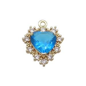 Copper Heart Pendant Pave Blue Crystal Glass Gold Plated, approx 16.5mm [GS2599]
