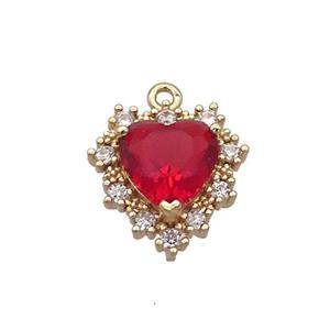 Copper Heart Pendant Pave Red Crystal Glass Gold Plated, approx 16.5mm [GS2600]