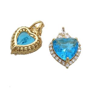 Copper Heart Pendant Pave Skyblue Crystal Glass Gold Plated, approx 15-22mm [GS2602]