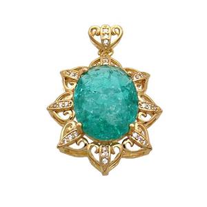 Copper Flower Pendant Pave Green Crystal Glass Gold Plated, approx 20-25mm [GS2604]